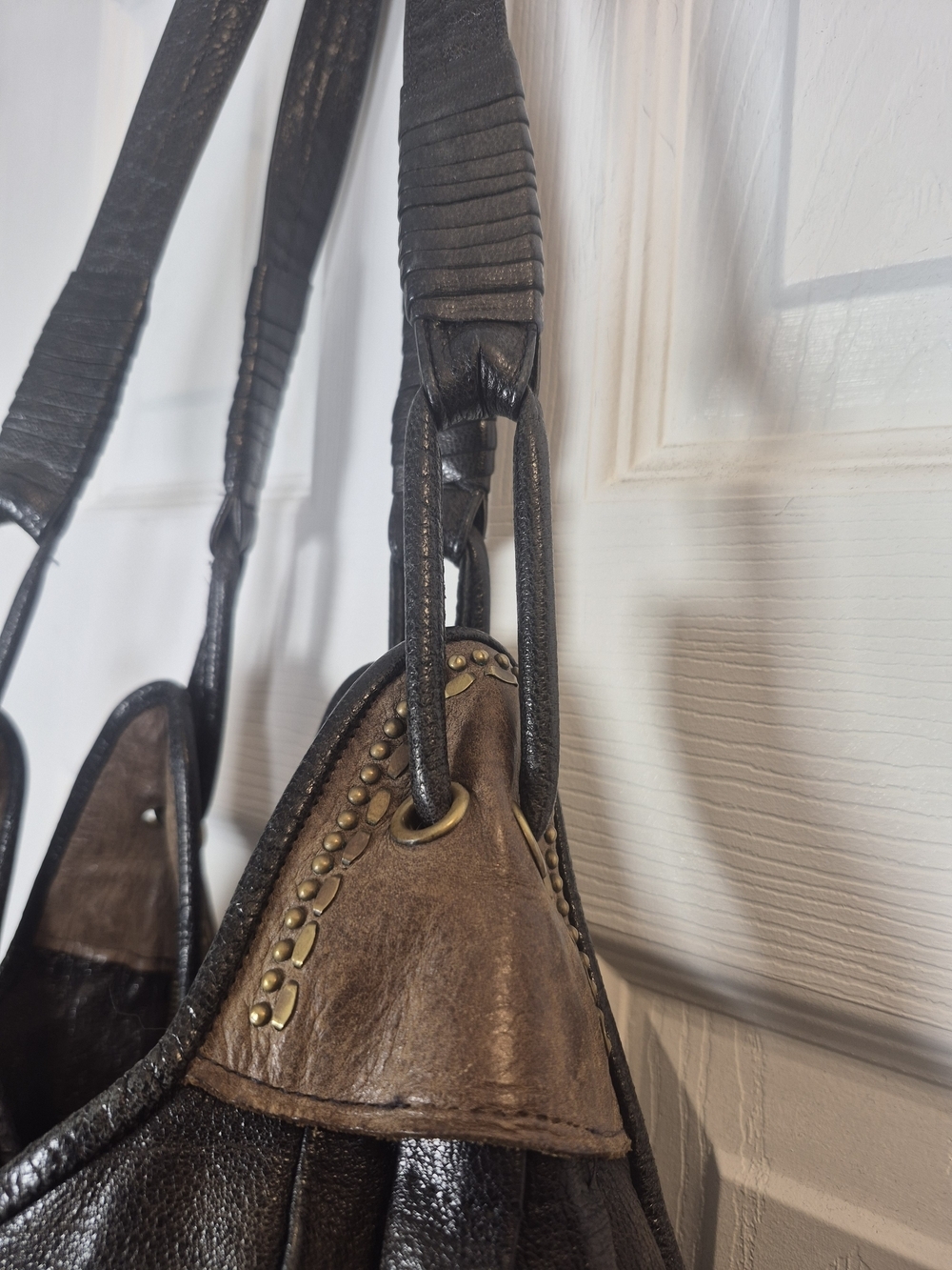 Calleen Cordero Studded Leather Hobo Bag Slouchy Boho Shoulder Purse Black Brown - Picture 5 of 11